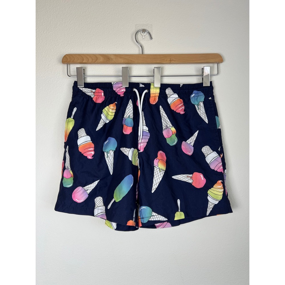 Trunks Surf Swim Co Beach Navy Ice Cream Print Lined Swim Trunks Shorts L